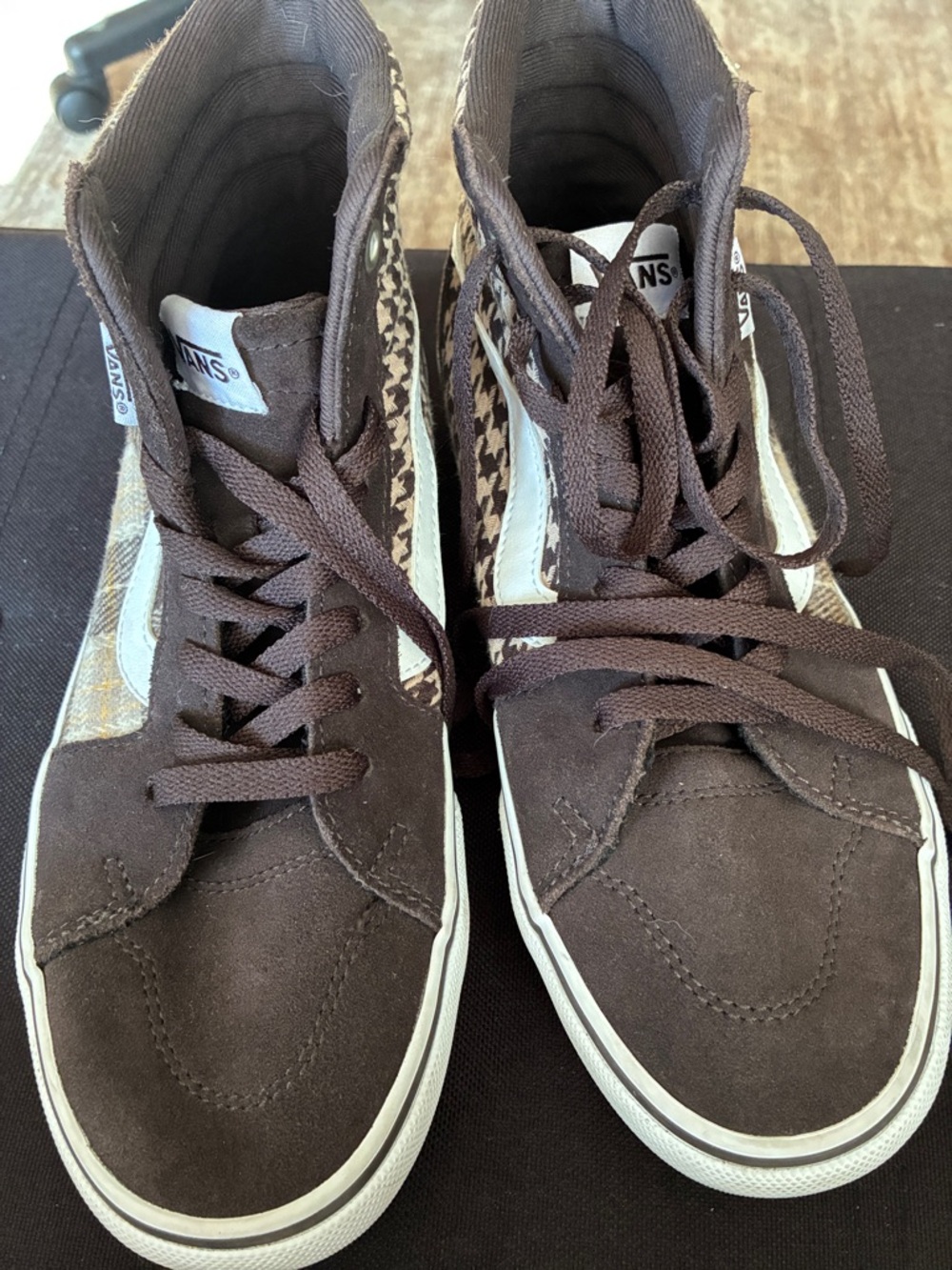 Vans Brown High-Top Sneakers with Cream Side Stripe
